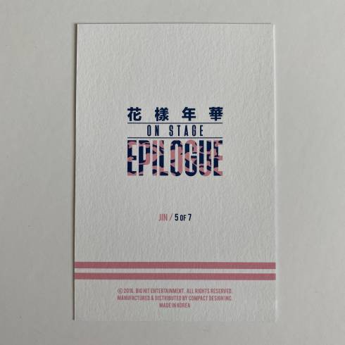 BTS '花樣年華 ON STAGE: EPILOGUE' 2016 MINI PHOTOCARD - JIN (4/7)